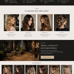 P.H.U Doris - Zrzut ekranu eleganckiej strony internetowej salonu fryzjerskiego Lumé Hair Studio, prezentującej modelkę z falowanymi włosami, ofertę usług i galerię realizacji.