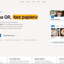 Jakub Hyziak IT - Zrzut ekranu strony QRmeal.pl promującej cyfrowe menu QR dla restauracji. Widoczny nagłówek 'Menu na QR, bez papieru' i podgląd menu 'Kawiarni Zacisze' z kawami i cenami.