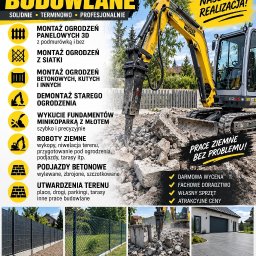 Mateusz - Żółta minikoparka Wacker Neuson z młotem hydraulicznym kruszy betonowe elementy na placu budowy, symbolizując roboty ziemne i wyburzeniowe.