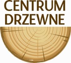 Logo 'Centrum Drzewne' z półokręgiem imitującym przekrój pnia drzewa z widocznymi słojami. Napis brązowy na białym tle, wyraźny i czytelny.