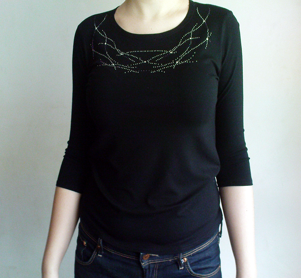 bluzki z dzianiny,rękaw 3/4,gładkie lub z aplikacją z dżetów,blaszek