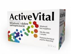 Pudełko suplementu diety ActiveVital z kolorowymi sześciokątami, obiecujące witalność i dobre samopoczucie.