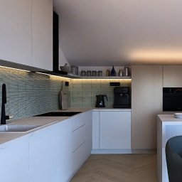 Projekt koncepcyjny zabudowy kuchennej na poddaszu