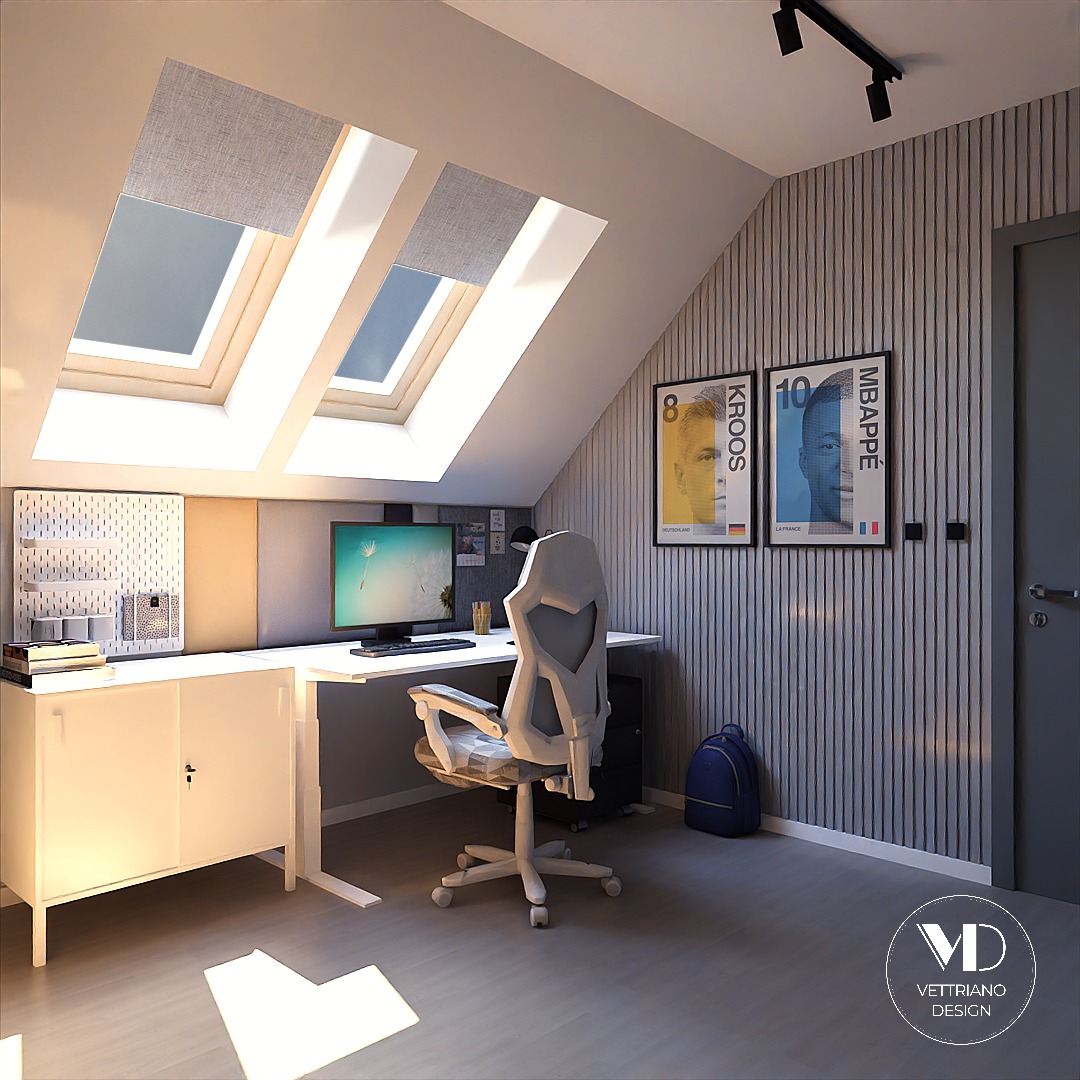 Projekt pokoju na poddaszu dla nstolatka