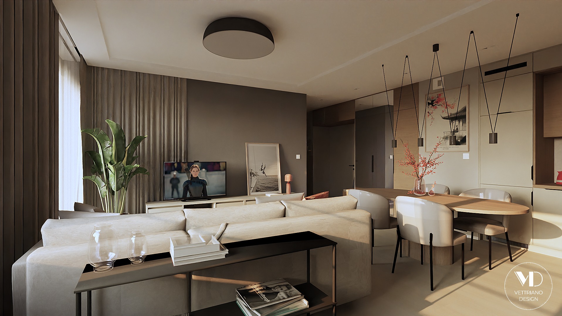 Projekt mieszkania w stylu japandi.