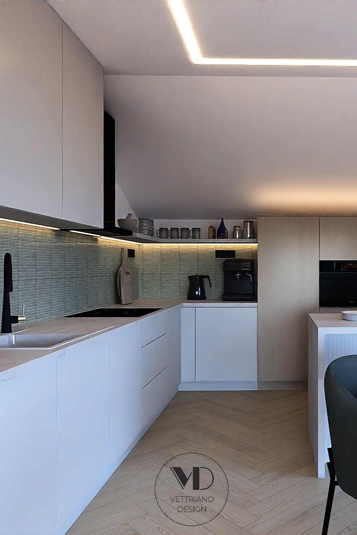 Projekt koncepcyjny zabudowy kuchennej na poddaszu