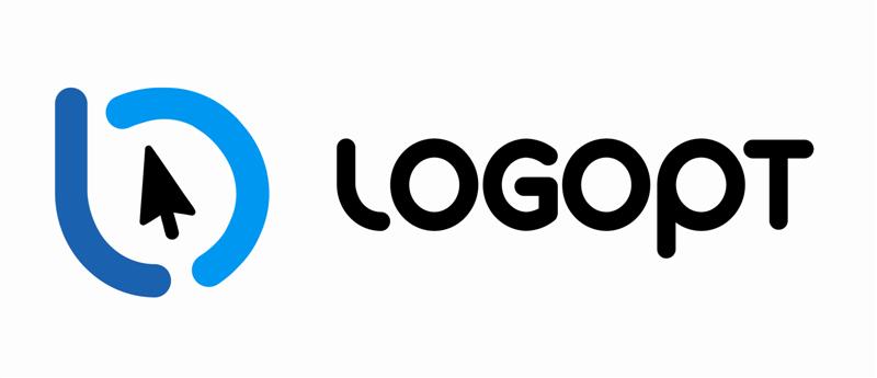 Logo firmy LogoPT z niebieskim symbolem kursora w okręgu i czarnym napisem LogoPT.