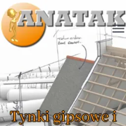 Projekt architektoniczny z wizualizacją dachu i logo firmy z Raszyna, zwinięte plany na pierwszym planie.