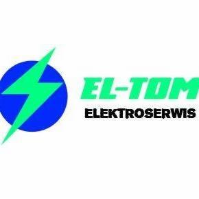 Logo firmy EL-TOM Elektroserwis z symbolem błyskawicy w niebieskim okręgu.