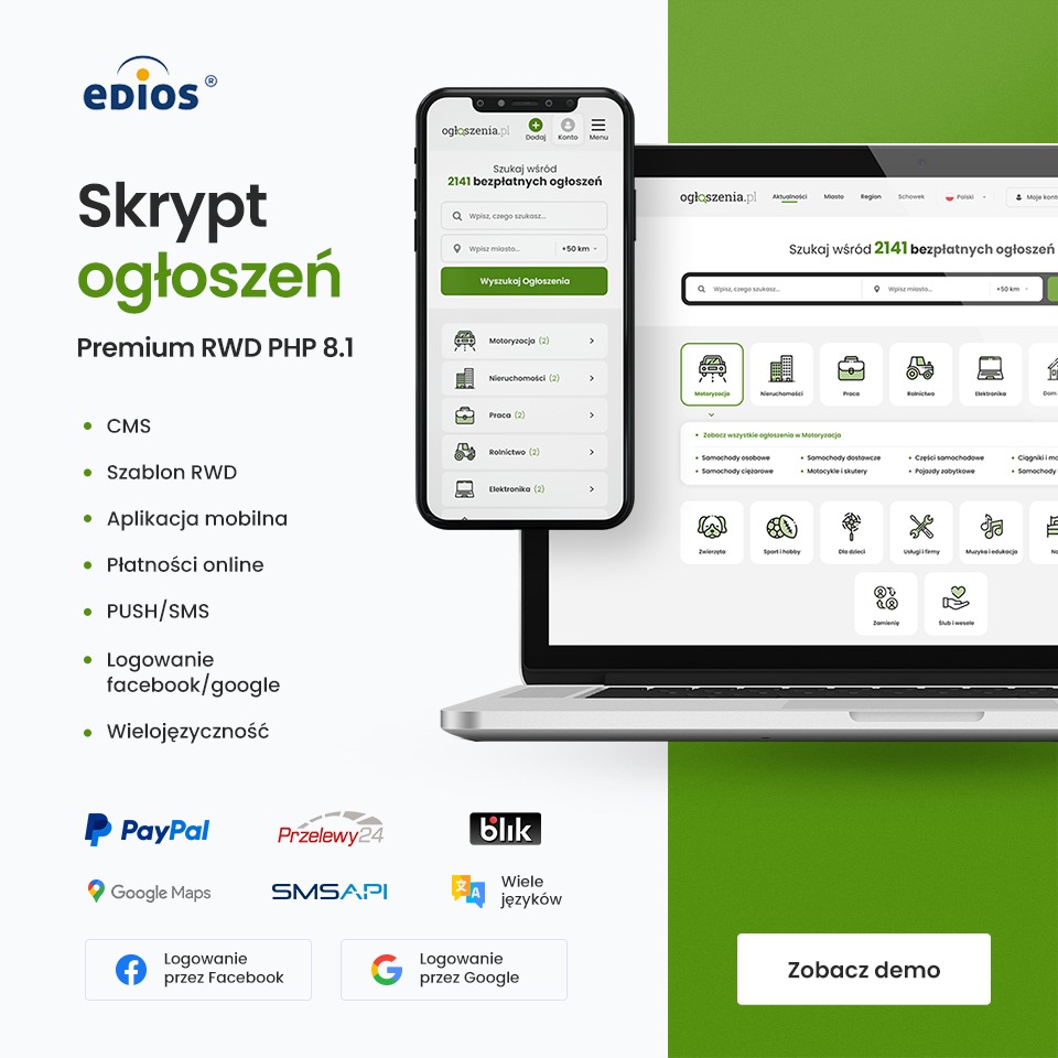 Skrypt ogłoszeń drobnych z aplikacja mobilną PWA. Gotowy portal na wzór olx.