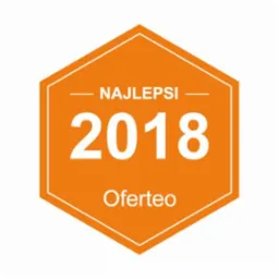 Pomarańczowa odznaka Oferteo 'Najlepsi 2018' na białym tle.