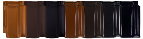 Paleta kolorów dachówek ceramicznych Rupp Ceramika, zaprezentowana przez firmę z Chrząstawy Małej. Widoczne odcienie brązu i czerni.