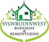 Logo firmy Sylwbudinwest z zielonymi domkami w tle, napis 'Budujemy & Remontujemy' otoczony zielonym łukiem.