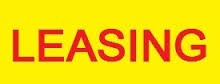Napis LEASING w kolorze czerwonym na jaskrawożółtym tle.