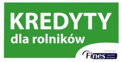 Zielone logo Kredyty dla rolników z dopiskiem Fines partner sieci operator bankowy.