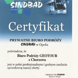 Certyfikat z firmy Sindbad
