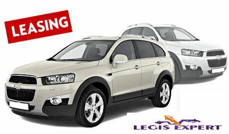 Dwa samochody typu SUV na białym tle, z czerwonym banerem 'LEASING' w lewym górnym rogu i logo firmy 'LEGIS EXPERT' w prawym dolnym rogu.