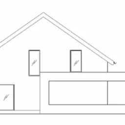 Schemat elewacji bocznej domu jednorodzinnego z nowoczesną bryłą, przedstawiony w formie rysunku technicznnego w Ujściu.
