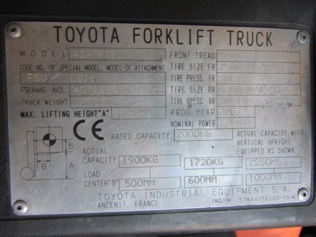 Toyota 7FGF 20, 2t, 2007, gaz
