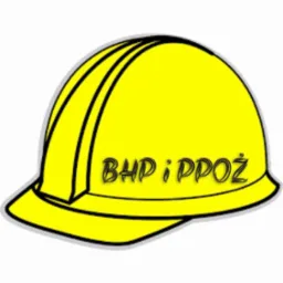 Grafika przedstawiająca ż&oacute;łty kask z napisem 'BHP i PPOŻ', oferowany w Chynowie.