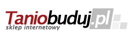 Logo sklepu internetowego 'Taniobuduj.pl' z czerwonym napisem 'Tanio' i czarnym 'buduj.pl', poniżej napis 'sklep internetowy' i szare bloki w tle.