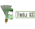 Grafika wektorowa przedstawiająca postać w zielonej czapce trzymającą grabie do liści, obok napis 'Twój AS' w zielonej ramce.