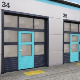 bramy przemysłowe z przeszkleniem aluminiowym i drzwiami przejściowymi