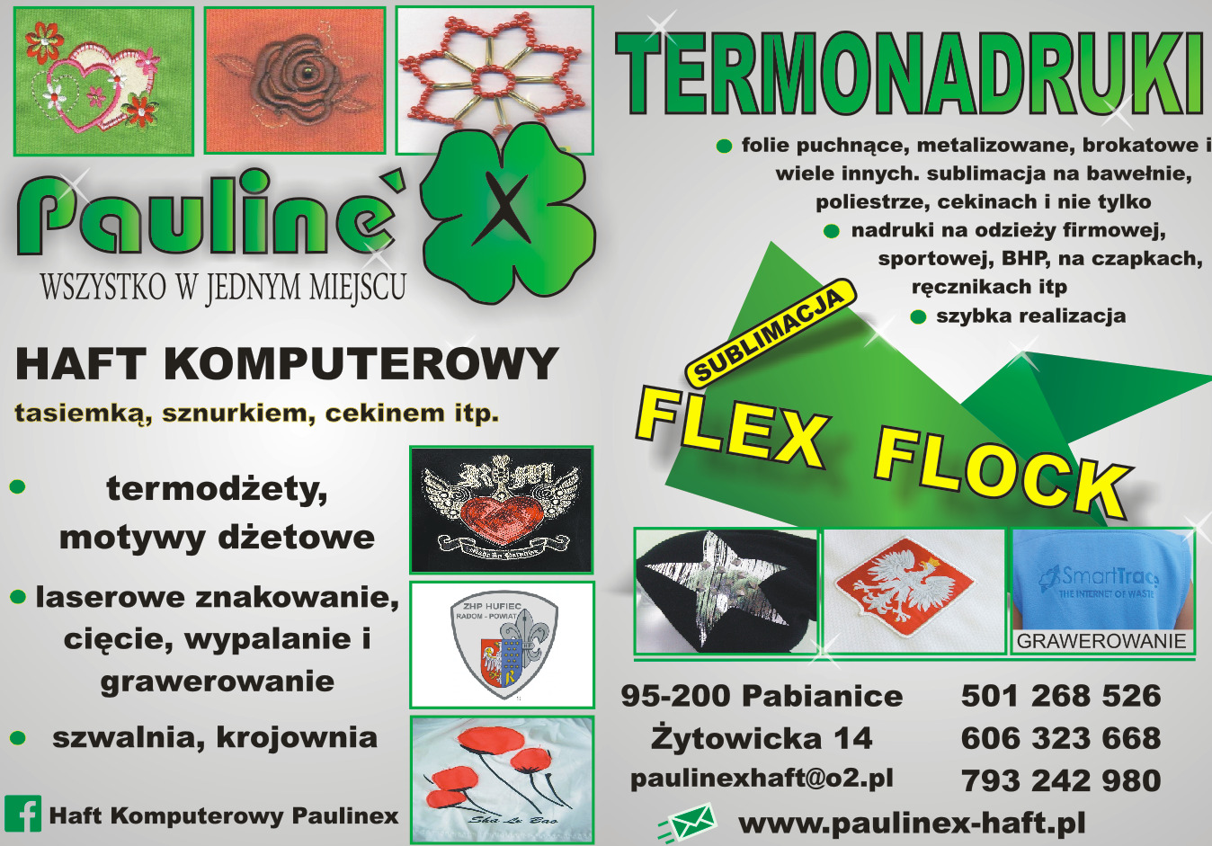 Haft komputerowy hafciarnia tani haft nadruki sito laserowe wypalanie materiałów grawerowanie cekiny tasiemka dżety