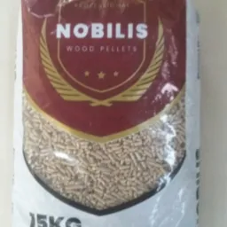 Worek 15kg pelletu drzewnego Nobilis z widocznym certyfikatem EN A1 i logo Energia Eko.