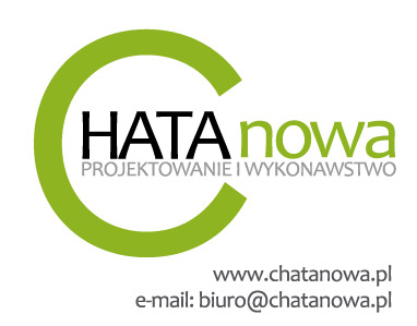 Logo firmy HATA nowa Projektowanie i Wykonawstwo z zielonym okręgiem wokół litery C, adres strony internetowej i e-mail poniżej.