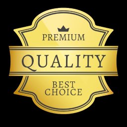 Barbara Maj BarMajMat - Złota odznaka premium quality z koroną na czarnym tle. Napis 'Premium', 'Quality', 'Best Choice'. Symbol wysokiej jakości i najlepszego wyboru.