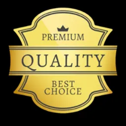 Złota odznaka premium quality z koroną na czarnym tle. Napis 'Premium', 'Quality', 'Best Choice'. Symbol wysokiej jakości i najlepszego wyboru.