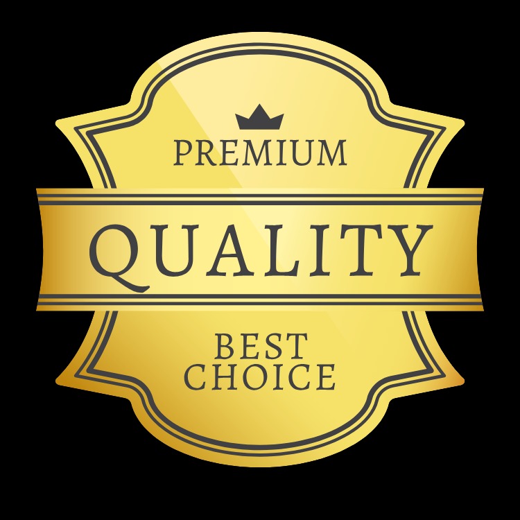 Złota odznaka premium quality z koroną na czarnym tle. Napis 'Premium', 'Quality', 'Best Choice'. Symbol wysokiej jakości i najlepszego wyboru.