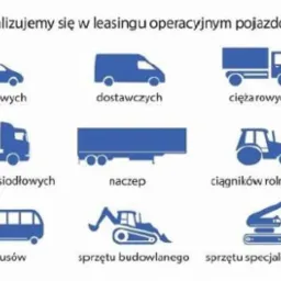 Ilustracja wektorowa różnych pojazdów (osobowych, dostawczych, ciężarowych, ciągników siodłowych, naczep, ciągników rolniczych, autobusów, sprzętu budowlanego i specjalistycznego) w kolorze...