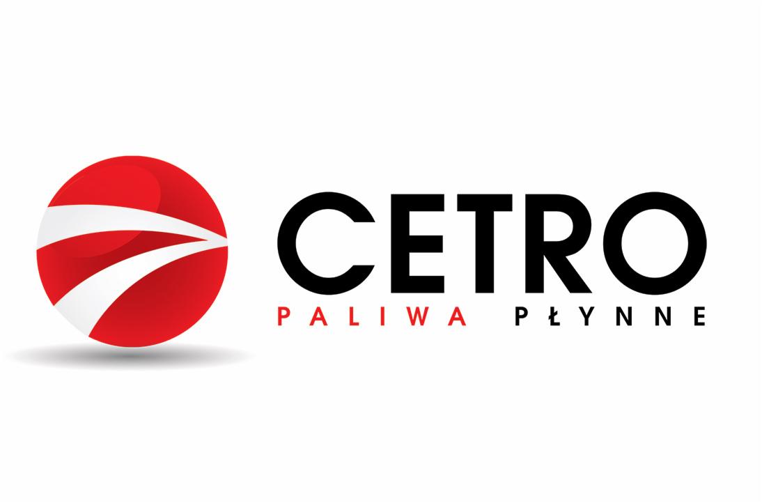 Logo firmy CETRO Paliwa Płynne z czerwonym okręgiem i trzema białymi strzałkami po lewej stronie.