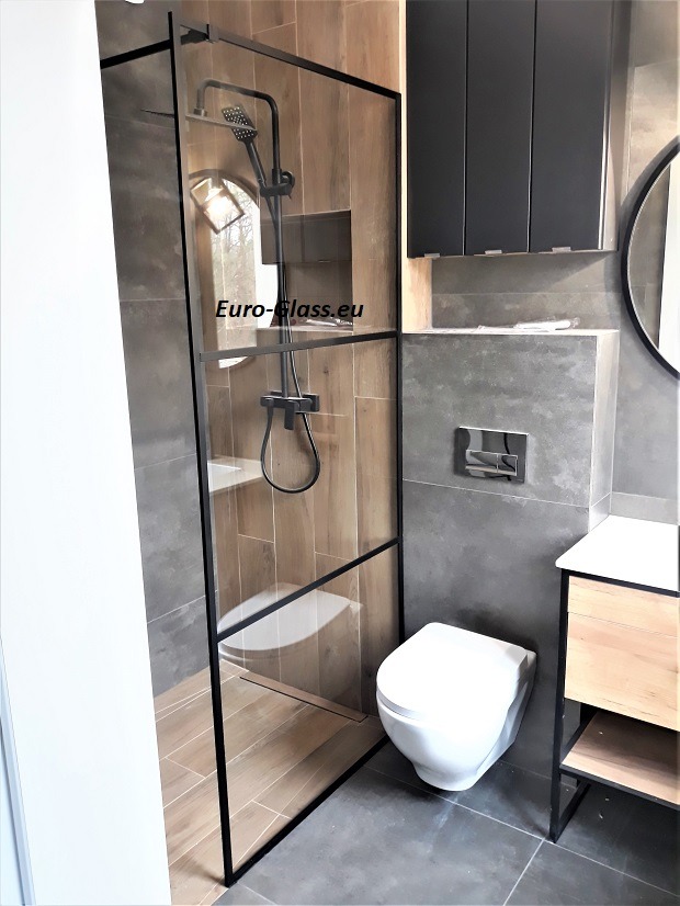 Parwan Walk-In 8mm hartowany ze szprosami czarny mat