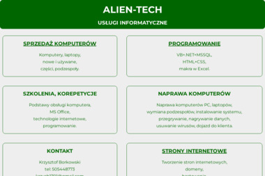 Alien-Tech Krzysztof Borkowski. Naprawa komputerów, kafejka internetowa - Serwis Komputerowy Tomaszów Mazowiecki