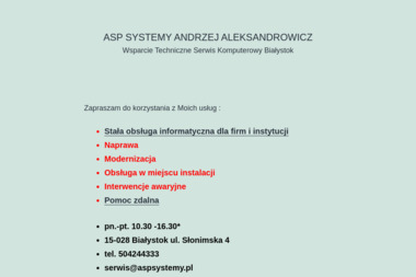 ASP Systemy Komputerowe Andrzej Aleksandrowicz - Usługi Komputerowe Białystok