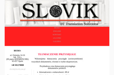 Slovik BT Translation Solution Alina Ostrowska-Mroczek (III piętro RZEMIEŚLNIK) - Tłumacze Opole