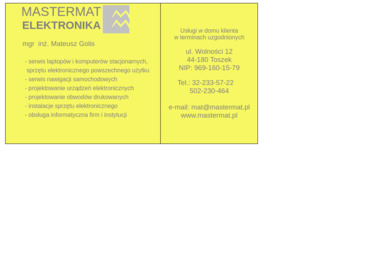 Mastermat Elektronika Mateusz Golis - Naprawa RTV Toszek
