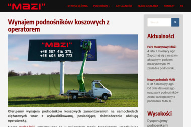 FHU Mazi Alojzy Krawiec. Podnośnik koszowy, zwyżka - Wynajem Rusztowania Koźmin Wielkopolski