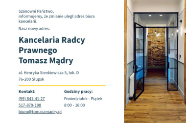 Kancelaria Radcy Prawnego Tomasz Mądry - Radca prawny Słupsk